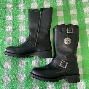 Harley-Davidson Black Leather Engineer Motorcycle Boots Men’s Size 8 Buckle Zip